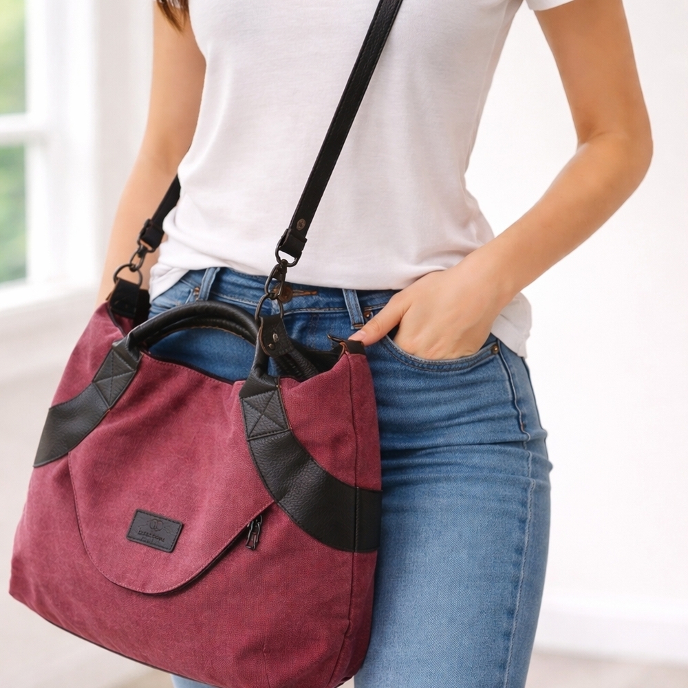Chic Burgundy and Black Shoulder Bag